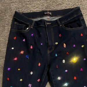 SWANK Women's Skinny Jeans with Colorful Embellishments